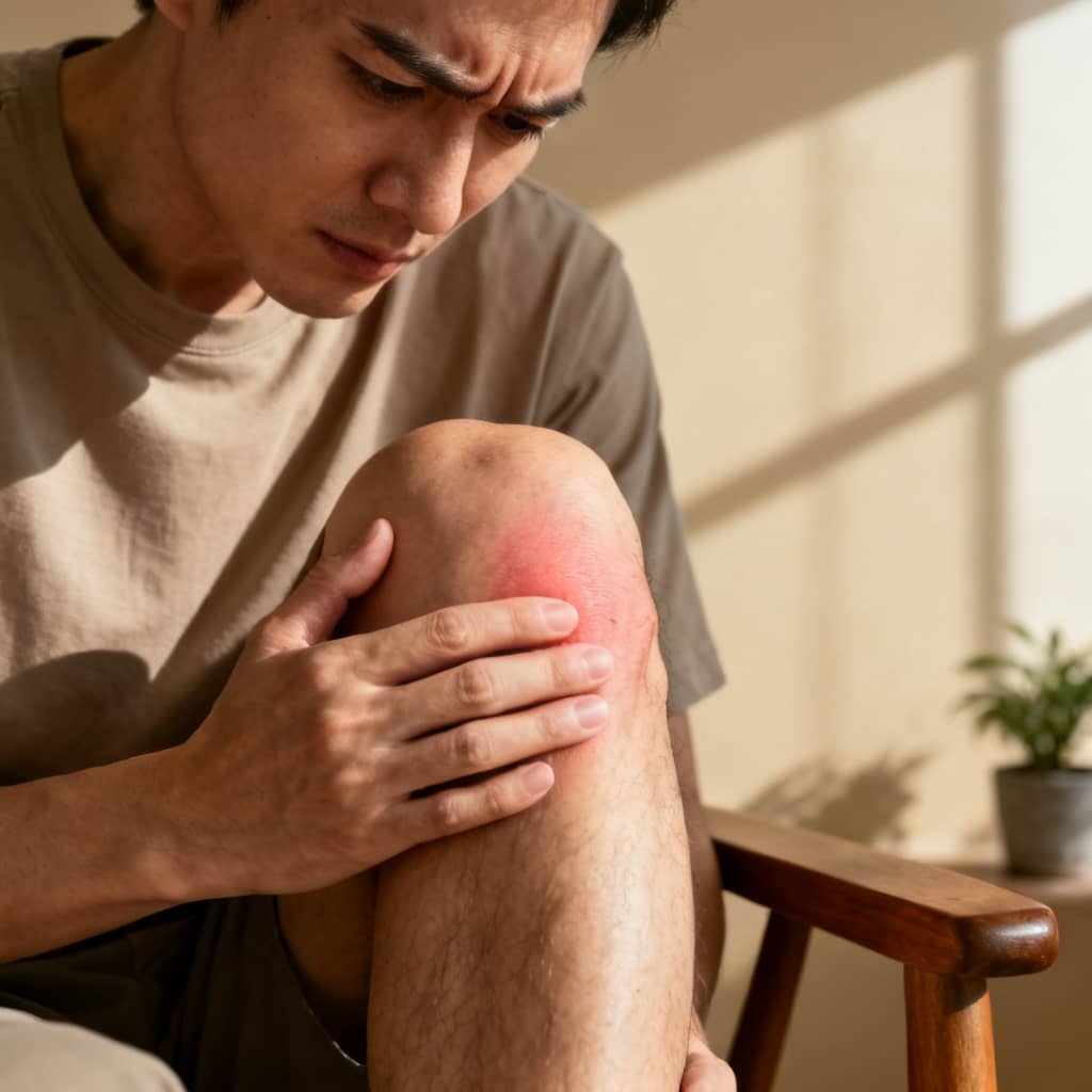 Suplementos para las articulaciones Persona molesta por dolor tocándose la rodilla