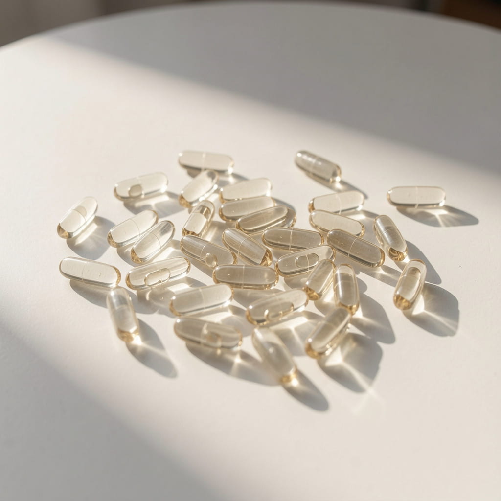 Conjunto de pastillas de suplementación semitransparentes